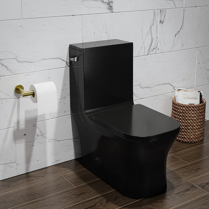 Concorde One-Piece 12" Rough-in 1.28 GPF Left-Hand Flush Square Toilet in Glossy Black