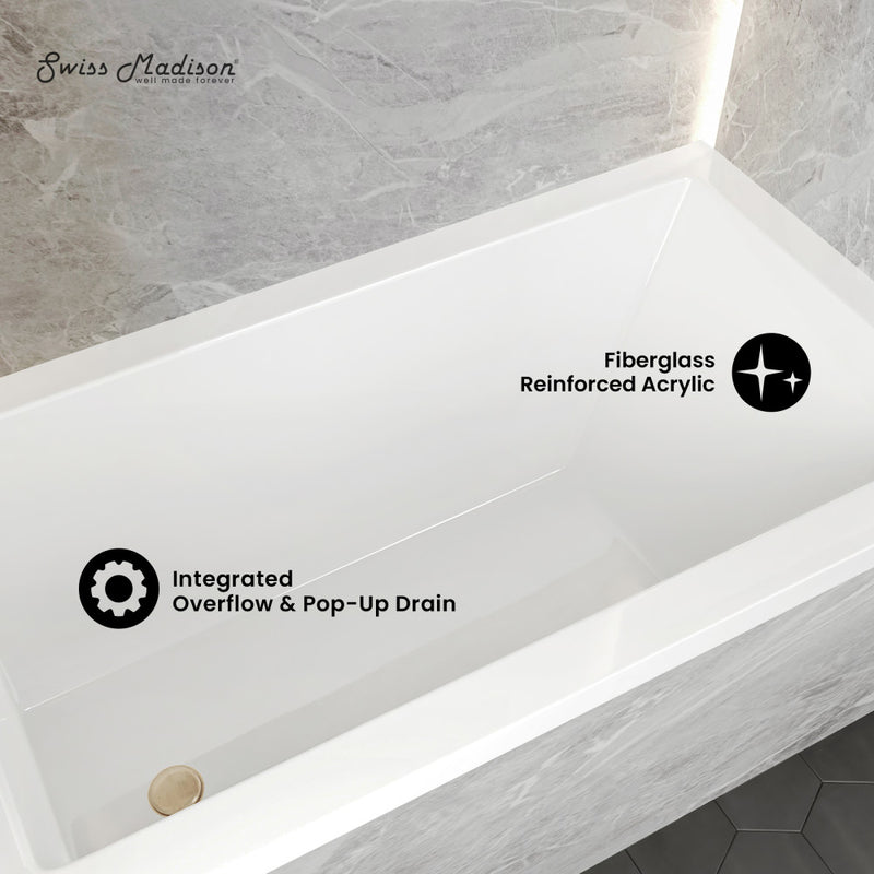 Voltaire 54 x 30 Left Drain Soaking Alcove Bathtub in Glossy White with Integrated Overflow, Drain Included