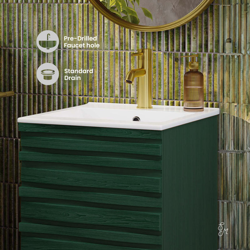 Cascade 18" Freestanding Bathroom Vanity in Green Oak with Sink Top