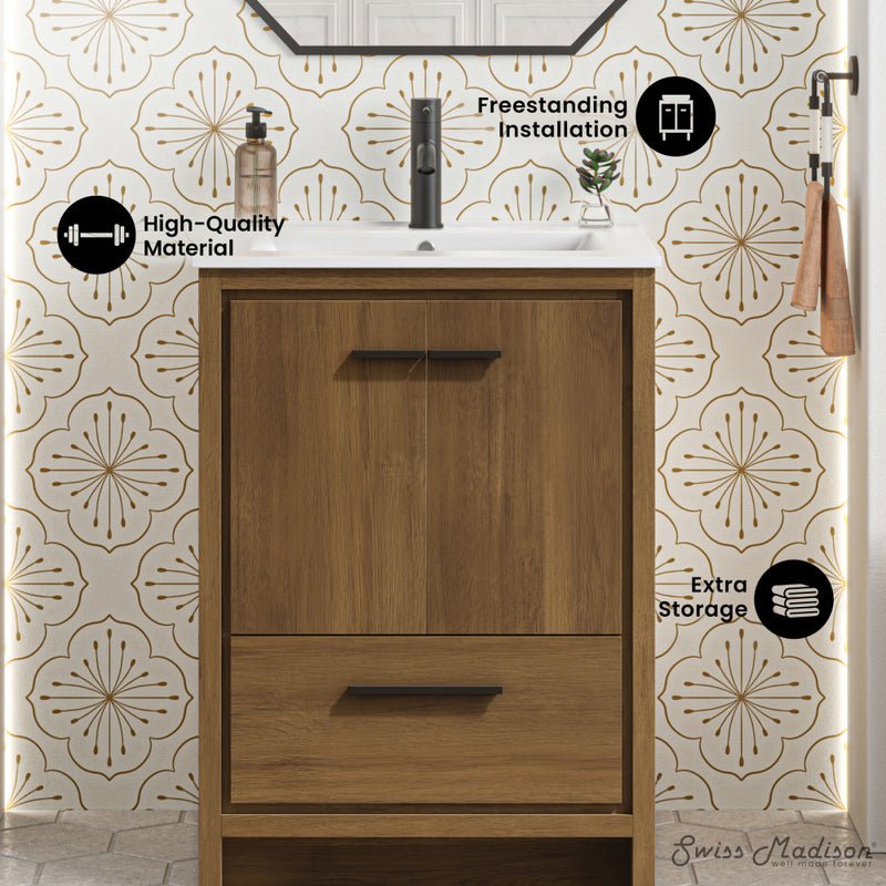 Virage 24" Freestanding Bathroom Vanity in Brown Oak with Sink Top