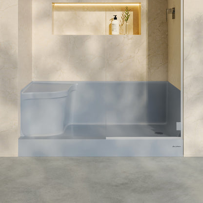 Aquatique 60" x 32" Single Threshold Shower Base With Right Hand Drain and Integral Left Hand Seat in Gray