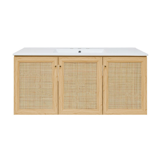 Classe 48" Wall-Mounted Bathroom Vanity in Natural Oak with 3-Hole Widespread Sink Top