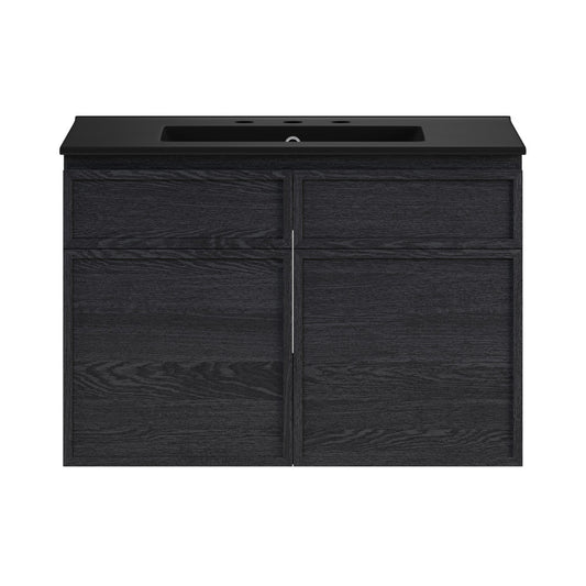 St. Tropez 30" Wall-Mounted Bathroom Vanity in Black Oak with Black 3-Hole Widespread Sink Top