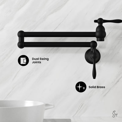 Plaisir Retractable Wall Mount Pot Filler Faucet in Matte Black