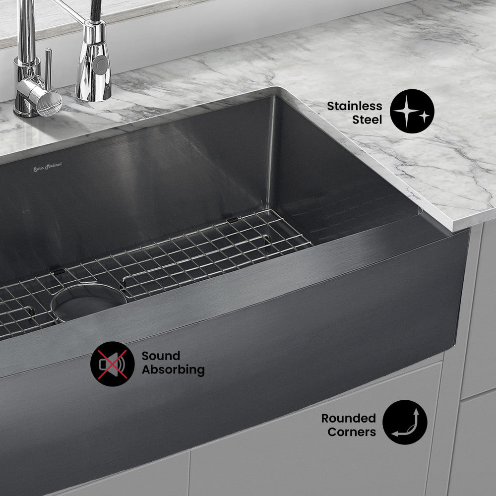 Rivage 36 x 21 Stainless Steel, Single Basin, Farmhouse Kitchen Sink with Apron in Black
