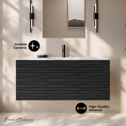 Cascade 48" Wall-Mounted Bathroom Vanity in Black Oak with Sink Top