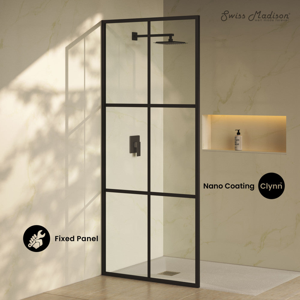Virage 34 x 76 Framed Fixed 3/8 in. (10mm) Clear Tempered Glass Shower Door with Black Matte Frame