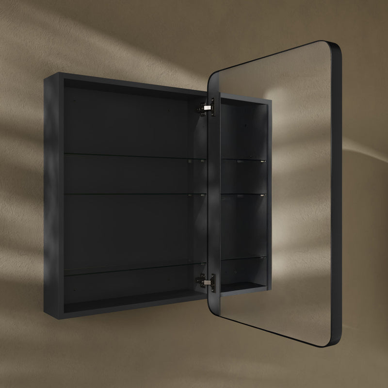 Pierre 20 x 30 Rectangle Recessed/Wall Mount Medicine Cabinet with Mirror in Matte Black