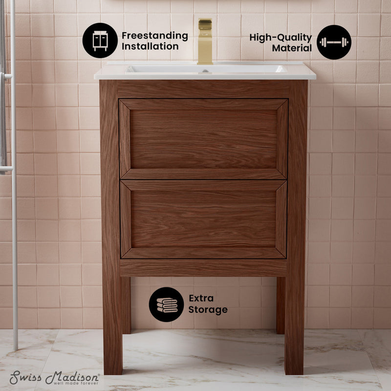 Nadar 24" Freestanding Bathroom Vanity in Brown Oak with Sink Top