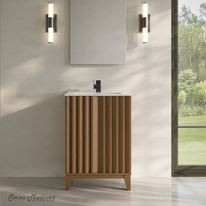 Troyes 24" Freestanding Bathroom Vanity in Brown Oak with Sink Top