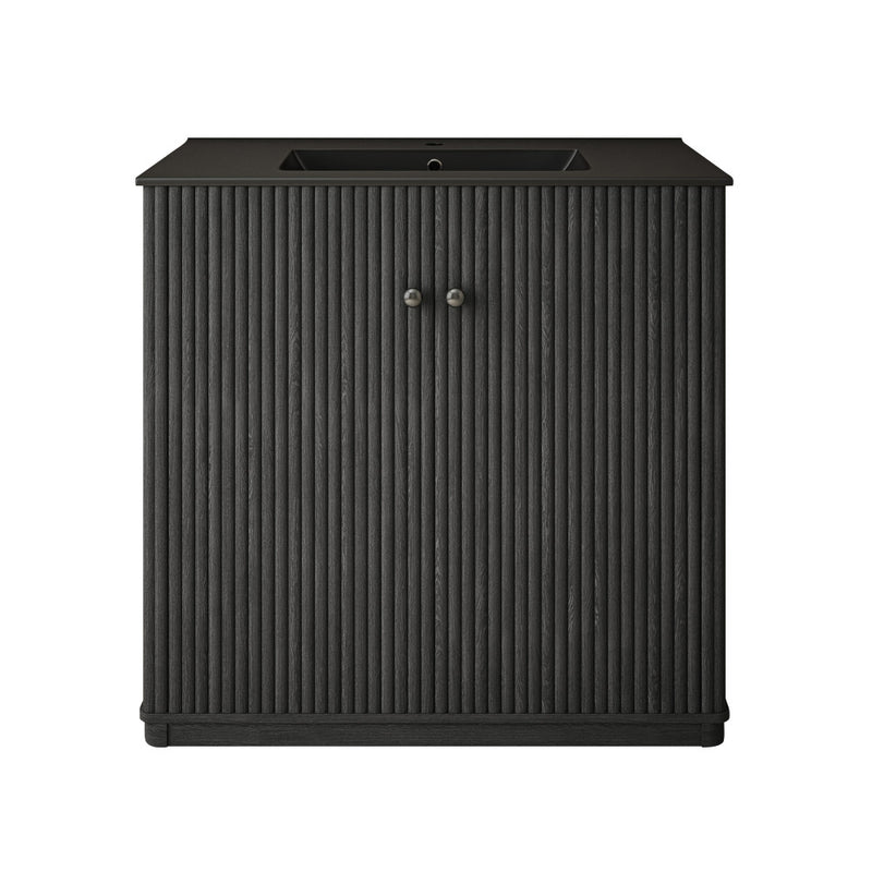 Lafayette 36" Freestanding Bathroom Vanity in Black Oak with Matte Black Sink Top