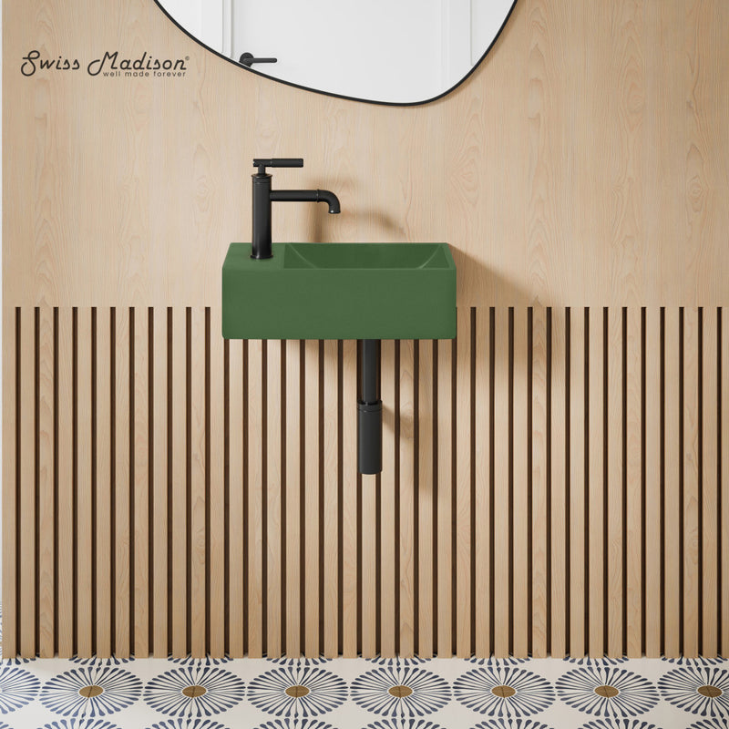 Lisse 16" Concrete Rectangle Wall-Mounted Sink with Left Side Faucet Mount in Matte Royal Green