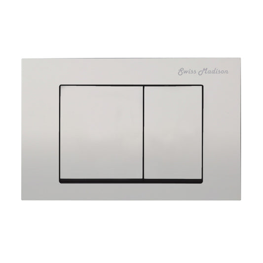 Dual flush wall mount actuator plate with two square push buttons in matte chrome.