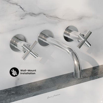 Ivy 8 in. Widespread Double Cross-Handle Wall Mount Bathroom Faucet in Polished Chrome