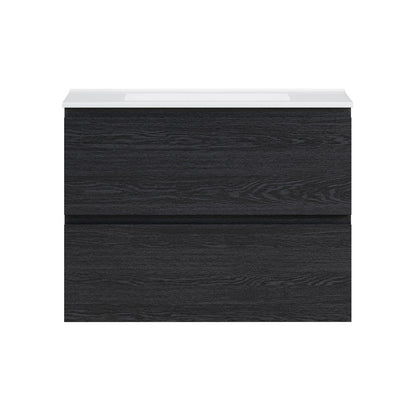 Liberte 30" Wall-Mounted Bathroom Vanity in Black Oak with Sink Top