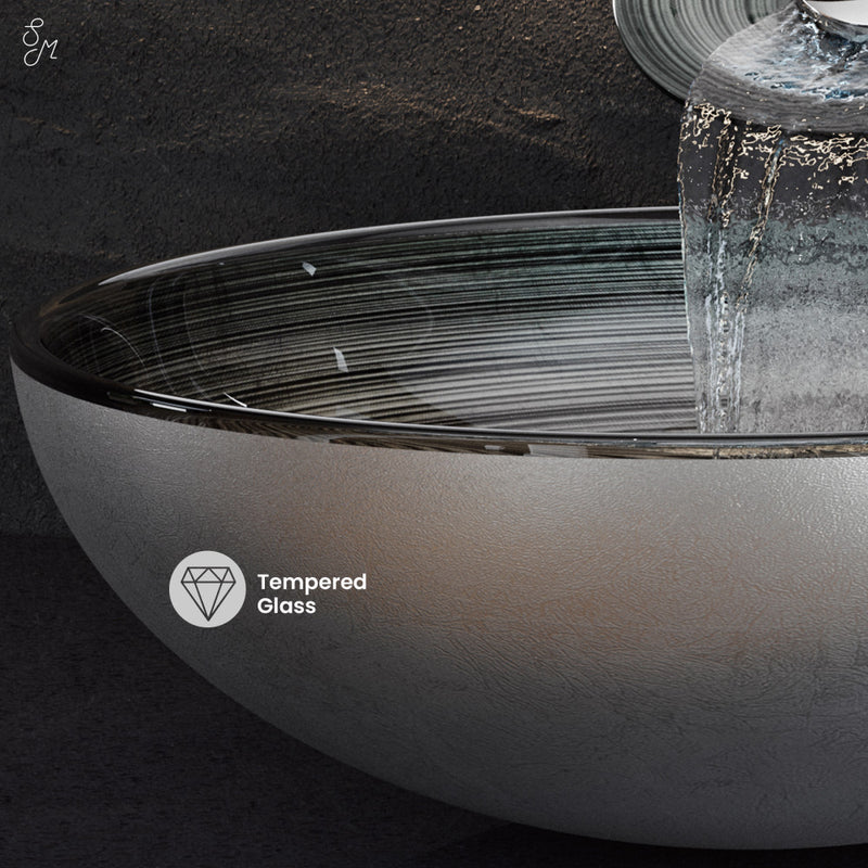 Cascade 16.5 Glass Vessel Sink with Faucet, Smoky Grey