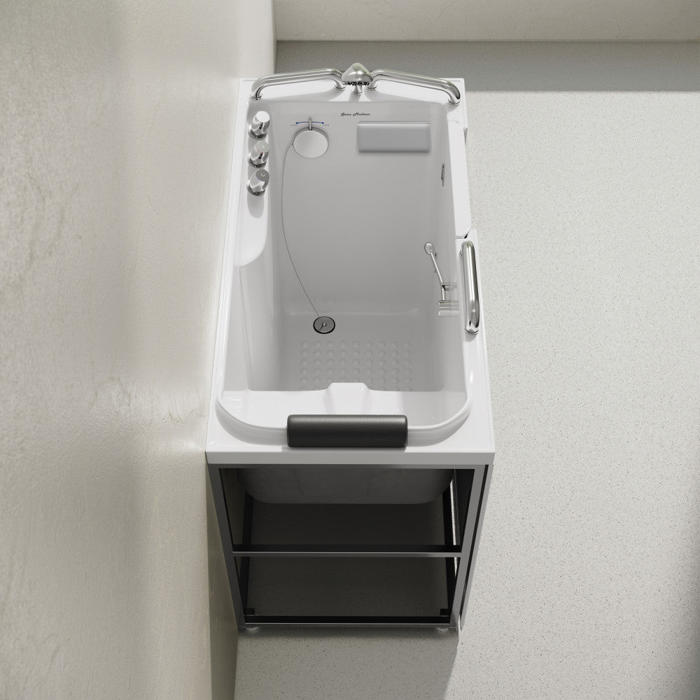 Auvergne 53" x 27" ADA Right Drain Walk-in Soaking Bathtub in Glossy White, Faucet Set, Drain, Grab Bars, Pillow Included