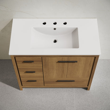 Virage 36" Freestanding Bathroom Vanity in Brown Oak with 3-Hole Widespread Sink Top