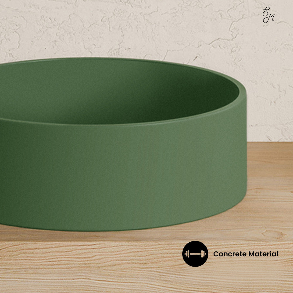 Lisse 14.5" Concrete Round Vessel Sink in Matte Royal Green