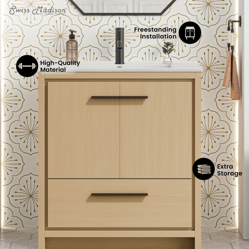 Virage 30" Freestanding Bathroom Vanity in Natural Oak with Sink Top