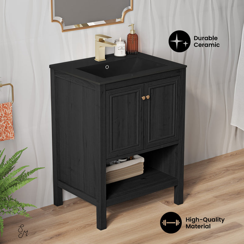Chateau 24" Freestanding Bathroom Vanity in Black Oak with Black Sink Top