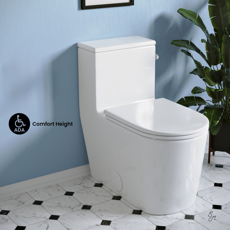 Liberte One-Piece 12" Rough-in 1.28 GPF Right-Hand Flush Elongated ADA Toilet in Glossy White