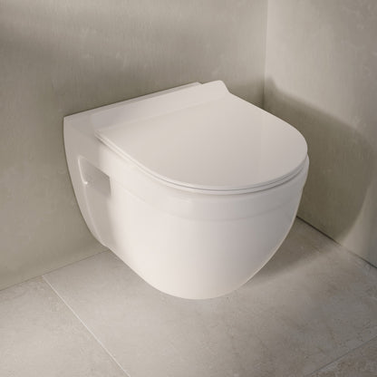 Ivy Wall-Hung Toilet Bundle 0.8/1.6 GPF Dual Flush in Glossy White with Brass Flush Plate