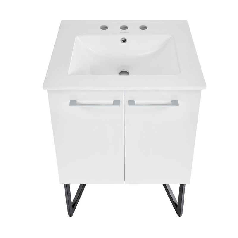 Annecy 24 in. White Bathroom Vanity With White, 3-Hole Ceramic Sink Top