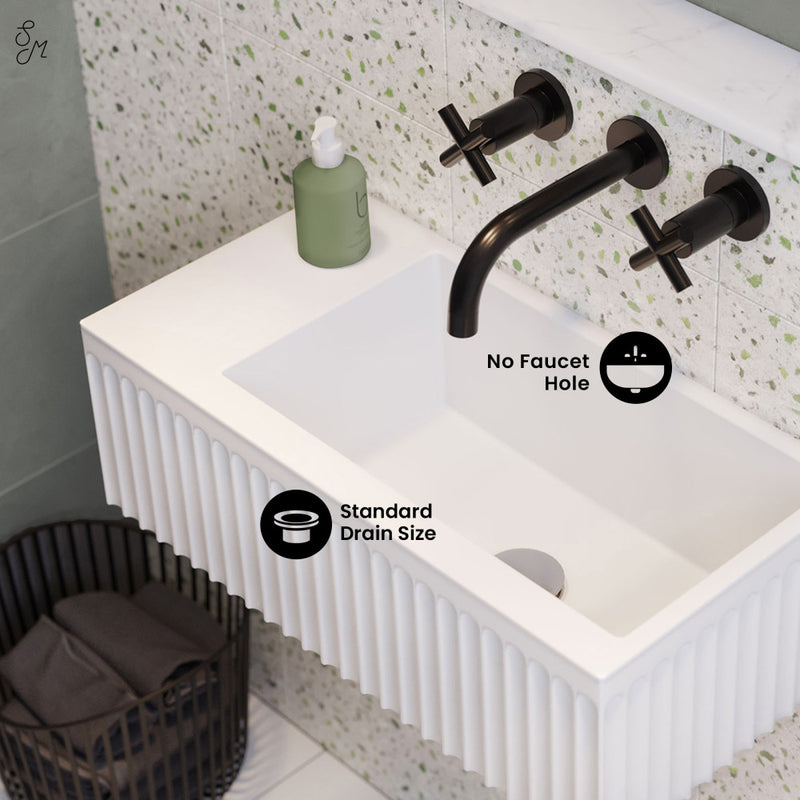 Delice 24" Rectangle Wall-Mount Bathroom Sink in Matte White