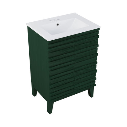 Cascade 24" Freestanding Bathroom Vanity in Green Oak with 3-Hole Centerset Sink Top