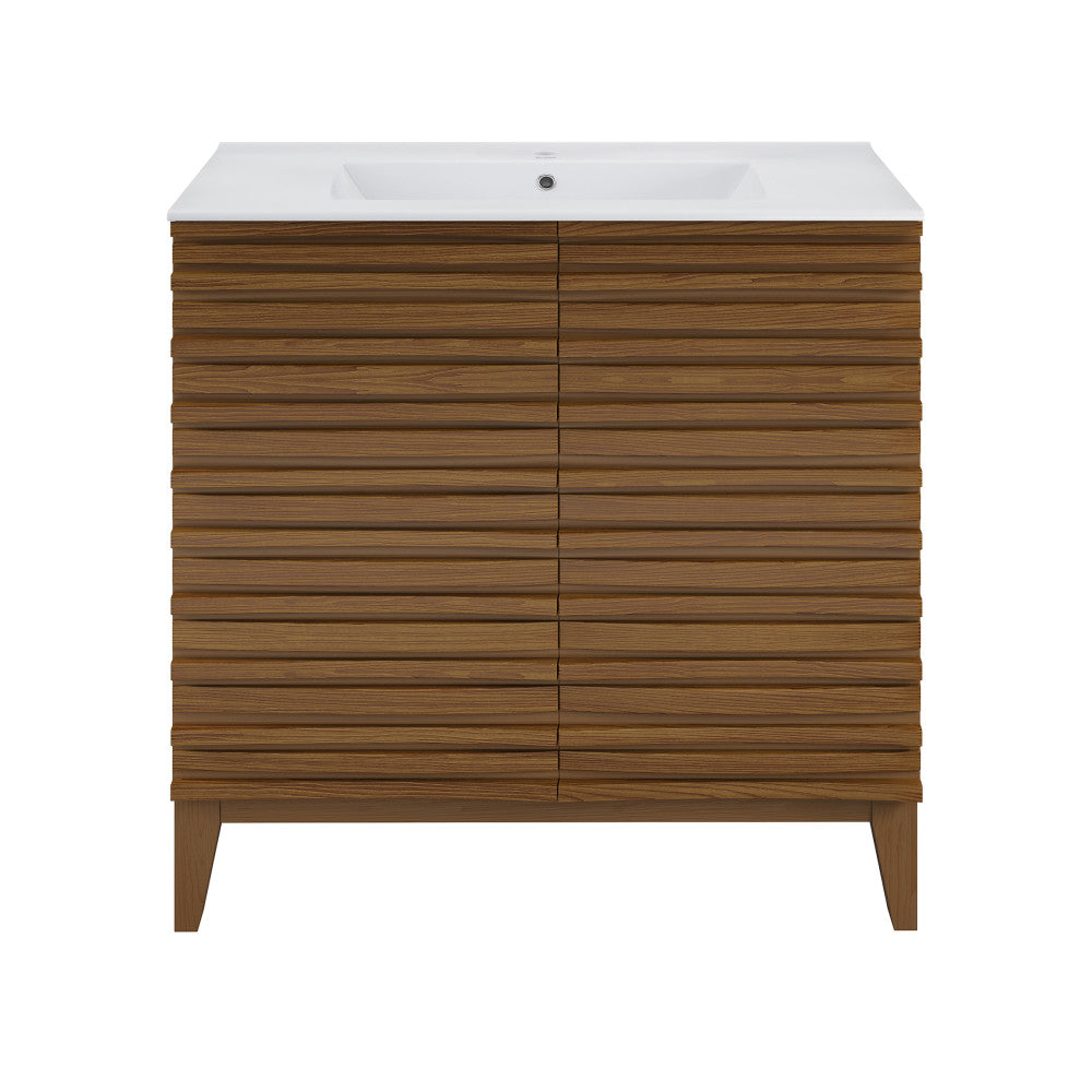 Cascade 30" Freestanding Bathroom Vanity in Brown Oak with Sink Top