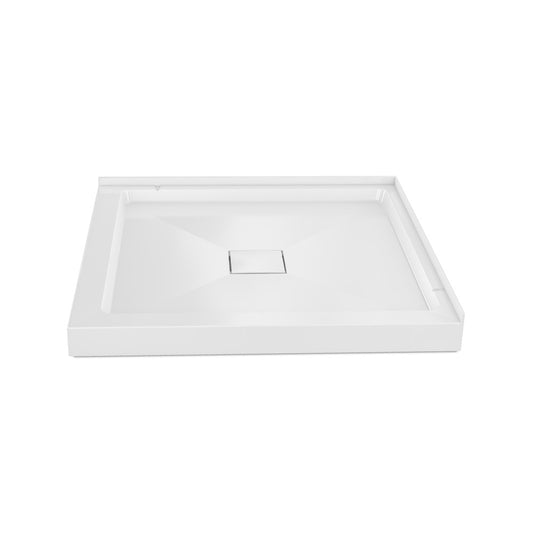 Marquette 36" x 36" Double-Threshold Shower Pan Base with Center Drain in Glossy White