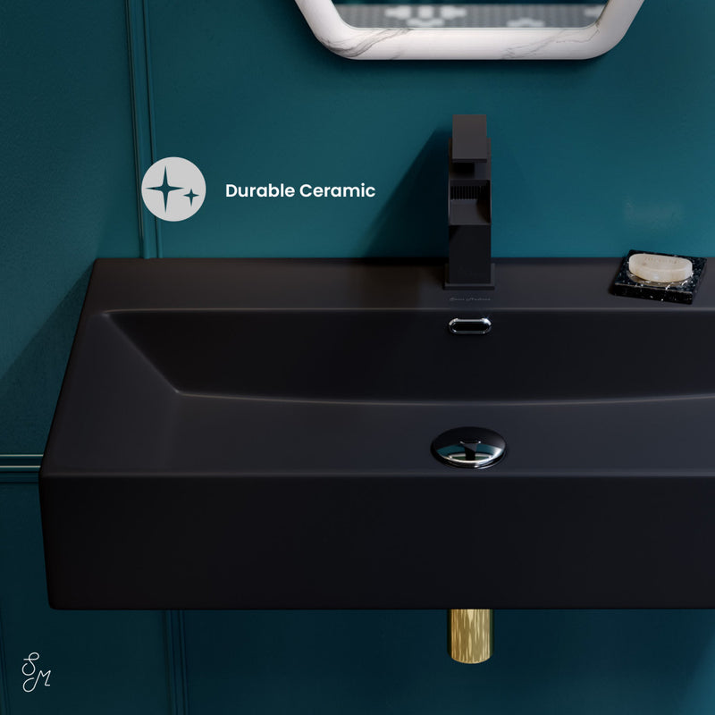 Claire 30" Rectangle Wall-Mount Bathroom Sink in Matte Black