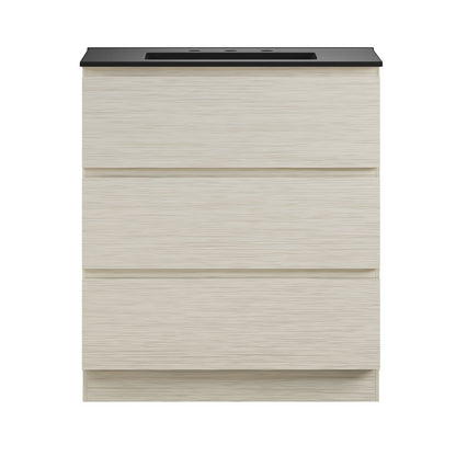 Liberte 30" Freestanding Bathroom Vanity in White Oak with Black 3-Hole Widespread Sink Top
