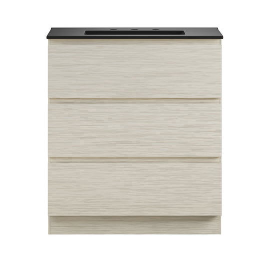 Liberte 30" Freestanding Bathroom Vanity in White Oak with Black 3-Hole Widespread Sink Top