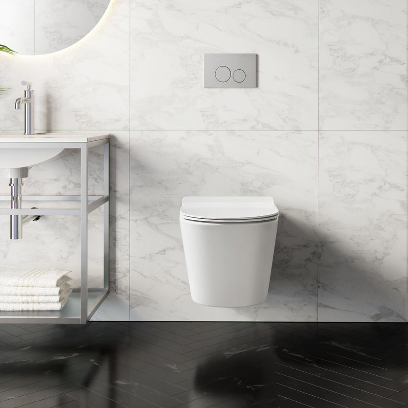 Calice Wall-Hung Toilet Bundle 0.8/1.6 GPF Dual Flush in Glossy White with Flush Plate