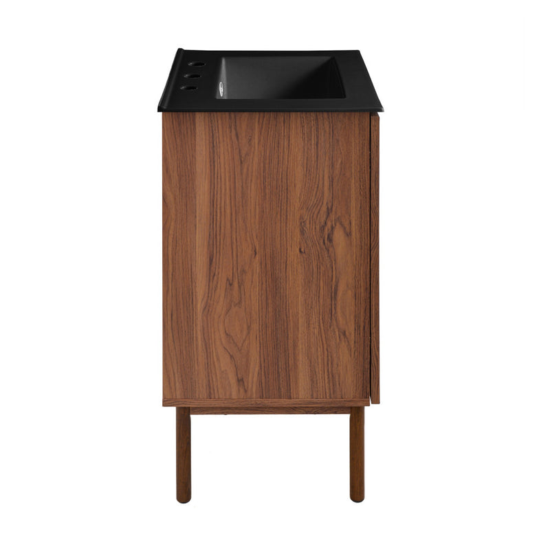 Classe 24" Freestanding Bathroom Vanity in Brown Oak with Black 3-Hole Centerset Sink Top