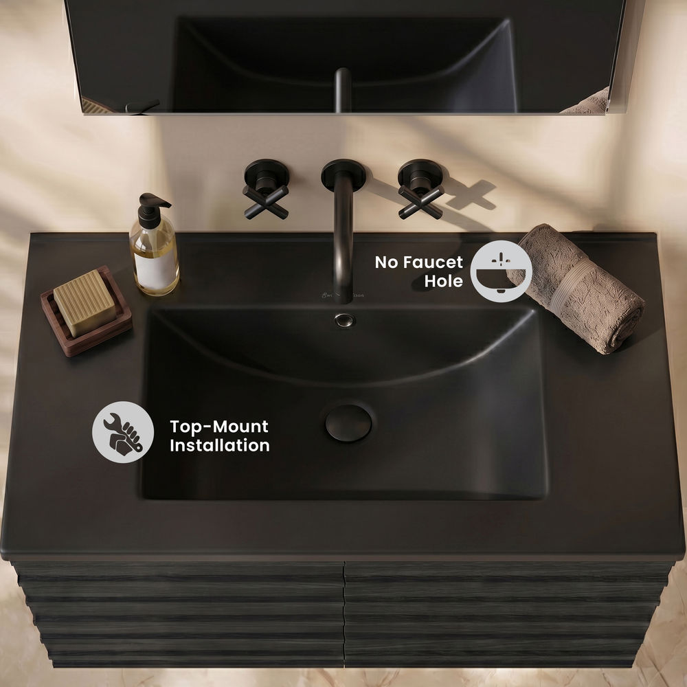 30" Zero Hole Vanity Sink Top in Matte Black