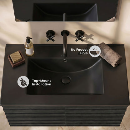 30" Zero Hole Vanity Sink Top in Matte Black