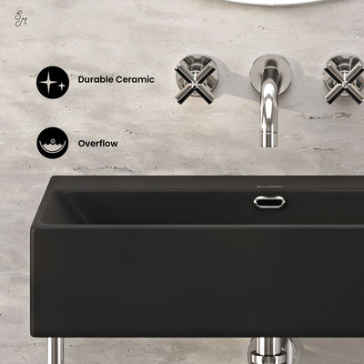 Claire 24" Rectangle Matte Black Zero Hole Console Sink with Polished Chrome Legs