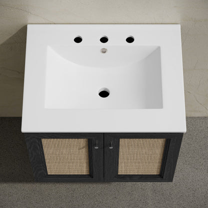 Classe 24" Wall-Mounted Bathroom Vanity in Black Oak with Widespread Faucet Holes Vanity Top