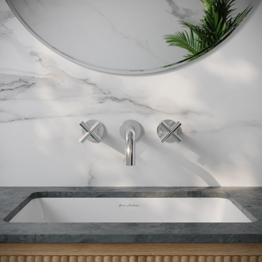 Ivy 8 in. Widespread Double Cross-Handle Wall Mount Bathroom Faucet in Polished Chrome