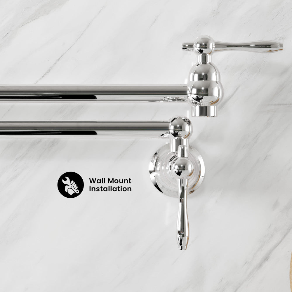 Plaisir Retractable Wall Mount Pot Filler Faucet in Polished Chrome