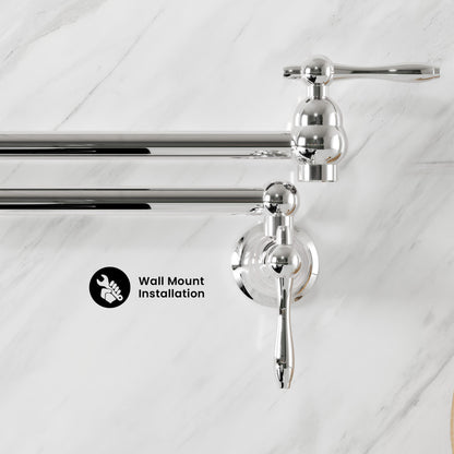 Plaisir Retractable Wall Mount Pot Filler Faucet in Polished Chrome