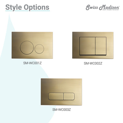 Wall Mount Dual Flush Actuator plate with Square Push Buttons in Brushed Brass