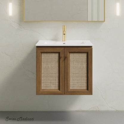 Classe 24" Wall-Mounted Bathroom Vanity in Brown Oak with Single Faucet Hole Vanity Top