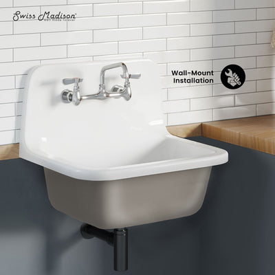 Loire 22" Cast Iron Rectangle Wall-Mounted Sink in Glossy Taupe