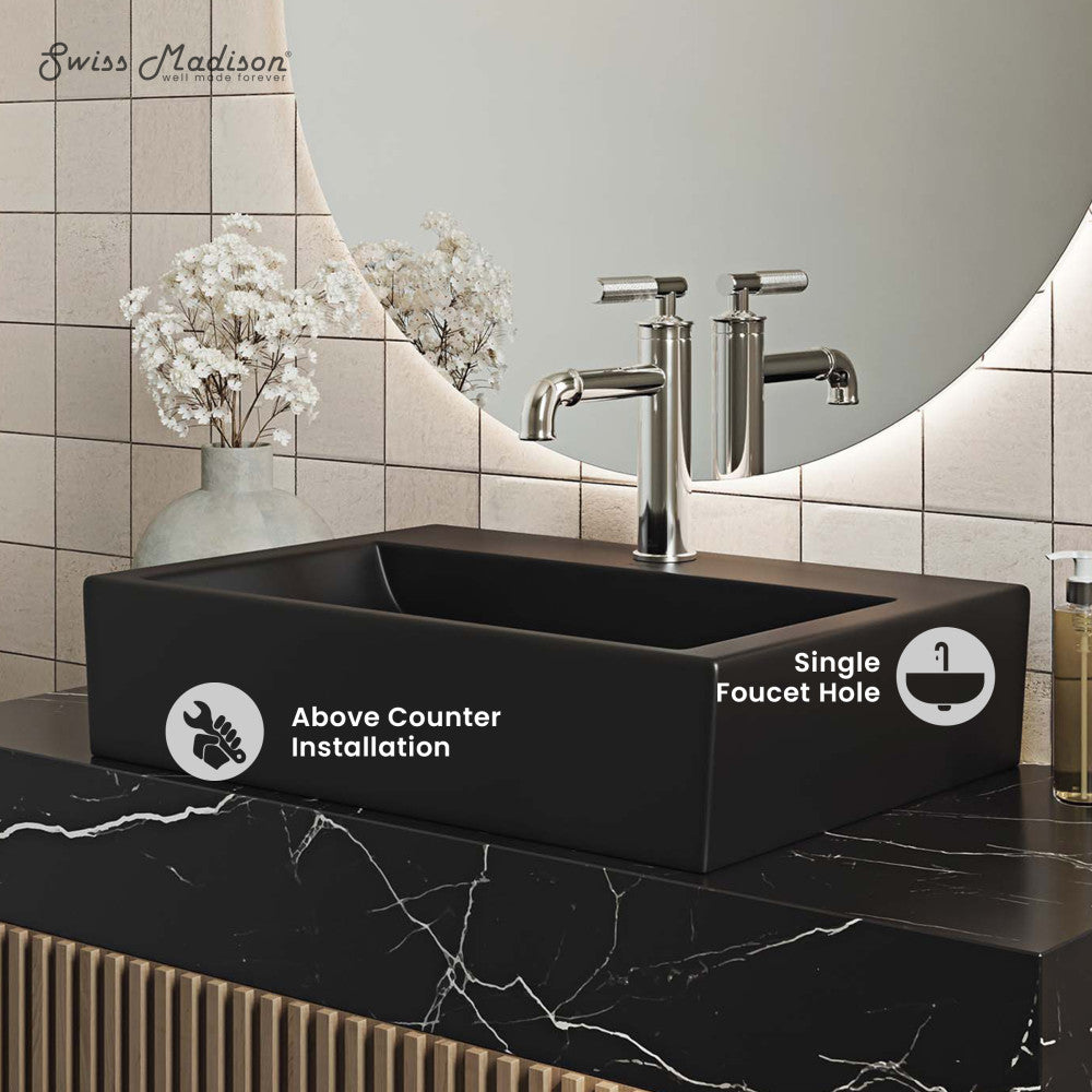 Claire 20 Rectangle Ceramic Vessel Sink, Matte Black