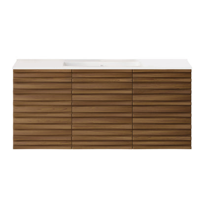 Cascade 48" Wall-Mounted Bathroom Vanity in Brown Oak with Sink Top