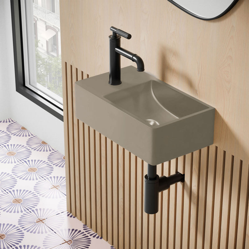 Lisse 16" Concrete Rectangle Wall-Mounted Sink with Left Side Faucet Mount in Matte Taupe